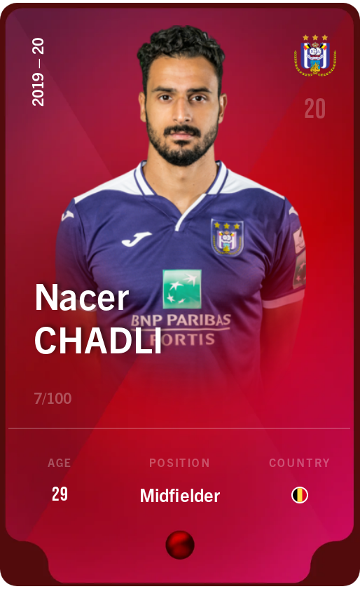 Sorare - Sorare Official - Nacer Chadli 2019-20 • Rare 7/100 - NFT # 23216162428745521699451285145676240974885451982547875278115596940289548095210