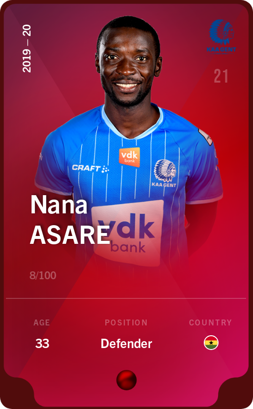 Sorare - Sorare Official - Nana Asare 2019-20 • Rare 8/100 - NFT # 95003042905293021320158643469601185875650850970411272314120715161655476984521