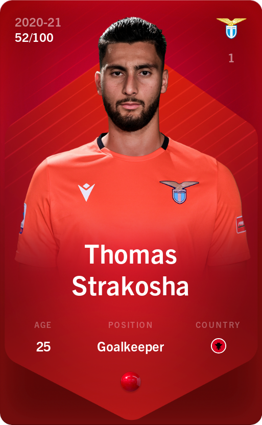 Sorare - Sorare Official - Thomas Strakosha 2020-21 • Rare 52/100 - NFT # 19821776475551829434619879765531416862972848122599822689977627500016405421392