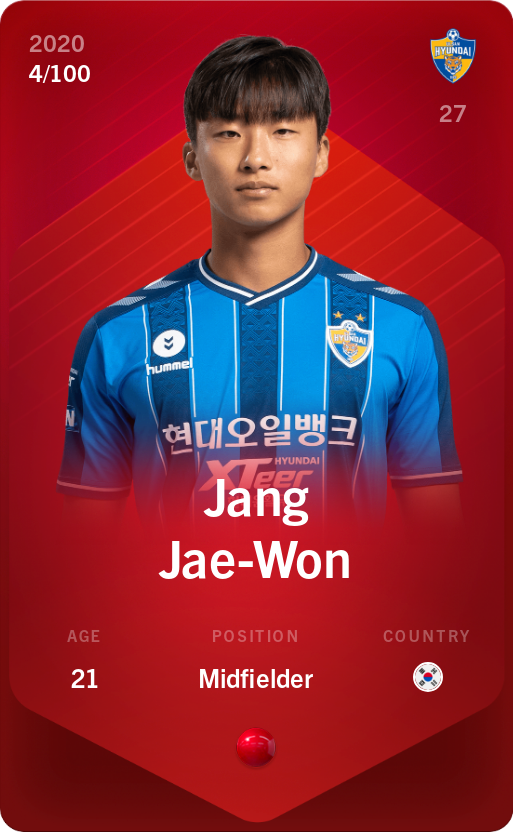 Sorare - Sorare Official - Jang Jae-Won 2020-21 • Rare 4/100 - NFT # 78312305451887042627042522165892675653611280882828862010061758159378605288586