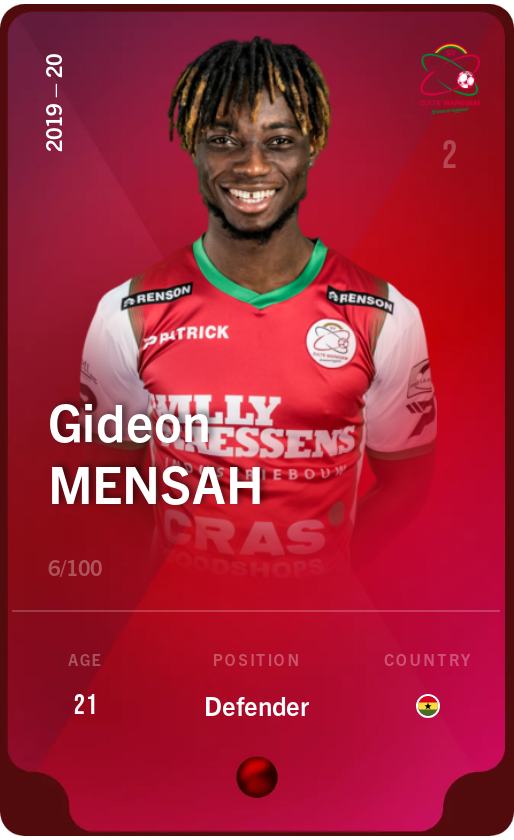 Sorare - Sorare Official - Gideon Mensah 2019-20 • Rare 6/100 - NFT # 11773566453486207950897987366144421811006233692297729412606244206727644838170