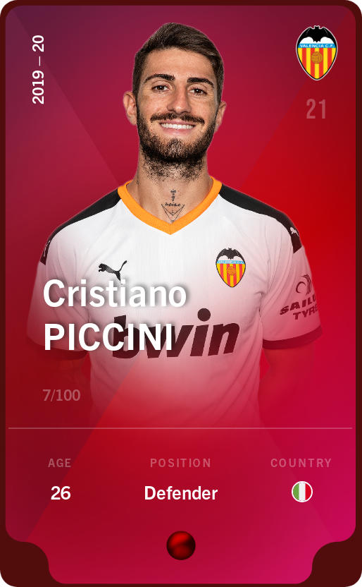 Sorare - Sorare Official - Cristiano Piccini 2019-20 • Rare 7/100 - NFT # 52370213343141572727102110613147171476927051645201413587235963339416847282469