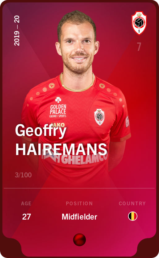 Sorare - Sorare Official - Geoffry Hairemans 2019-20 • Rare 3/100 - NFT # 94861091396566075647789126172901486281025309961620183395614585576156832901958