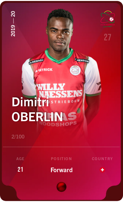 Sorare - Sorare Official - Dimitri Oberlin 2019-20 • Rare 2/100 - NFT # 16589055176934284157791959317006827352600180718222526888825106050076720157027