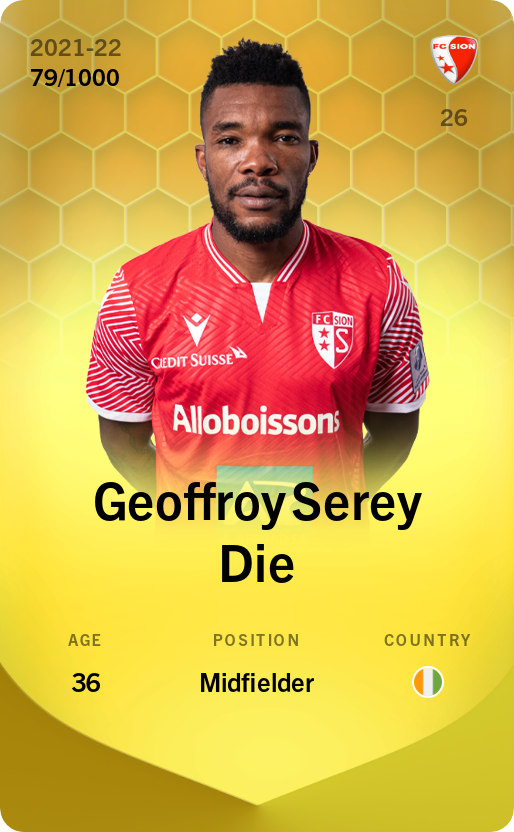 Sorare - Sorare Official - Geoffroy Serey Die 2021-22 • Limited 79/1000 - NFT # 95242109933320001309512077064342445280591055231619500867534682507972178523996
