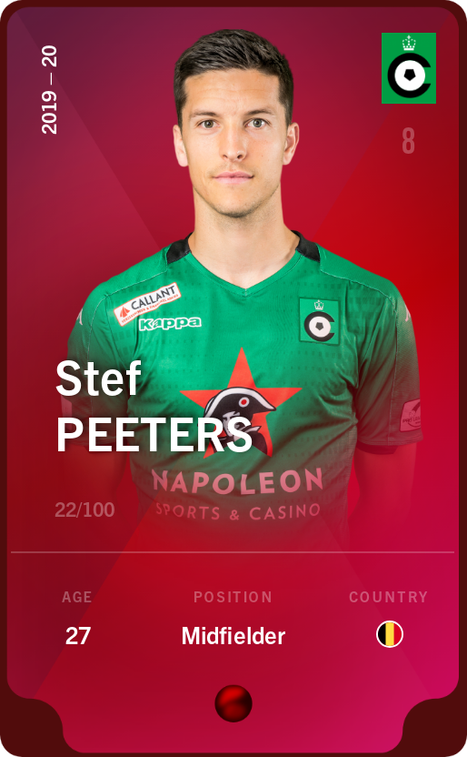 Sorare - Sorare Official - Stef Peeters 2019-20 • Rare 22/100 - NFT # 50653238297448968653085189526023357779365655895626479917231491781372673729810