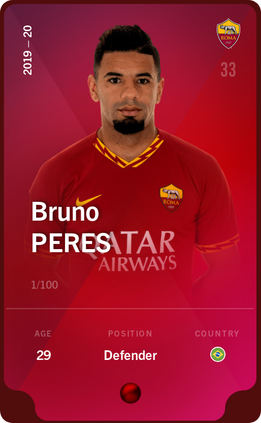 Sorare - Sorare Official - Bruno Peres 2019-20 • Rare 1/100 - NFT # 8217502499467272864364004305791372202138514542376982900248496136854507037431