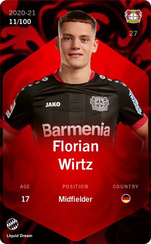 Sorare - Sorare Official - Florian Wirtz 2020-21 • Rare 11/100 - NFT # 50775494162351257562024538754387771209965698921692186586965002735306643274559