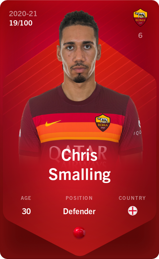 Sorare - Sorare Official - Chris Smalling 2020-21 • Rare 19/100 - NFT # 34531289478951959879004281959353708107234282812397129266219613557387116465368