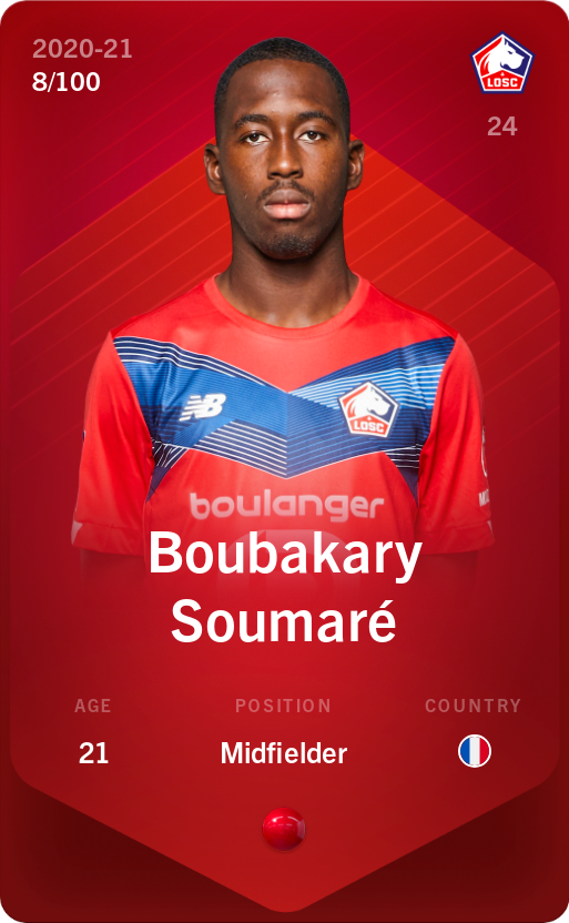 Sorare - Sorare Official - Boubakary Soumaré 2020-21 • Rare 8/100 - NFT # 89628329216904886018565760059242673694905418950829671791930247396638232067071