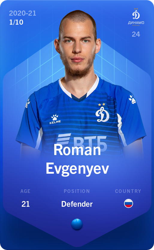 Sorare - Sorare Official - Roman Evgenyev 2020-21 • Super Rare 1/10 - NFT # 29988060498248188881804721123352992960971585242404048086108565665231540598219