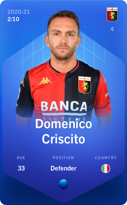 Sorare - Sorare Official - Domenico Criscito 2020-21 • Super Rare 2/10 - NFT # 24689586665570609061510601741271159759104972950071783328630727673282703545129