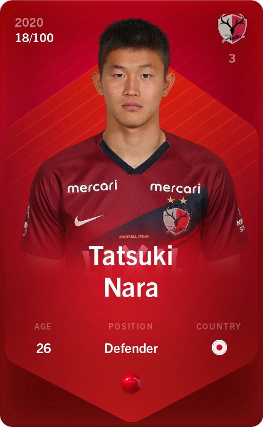 Sorare - Sorare Official - Tatsuki Nara 2020-21 • Rare 18/100 - NFT # 58372534951698094709269341597066585034172430268342716681802450909381961488742