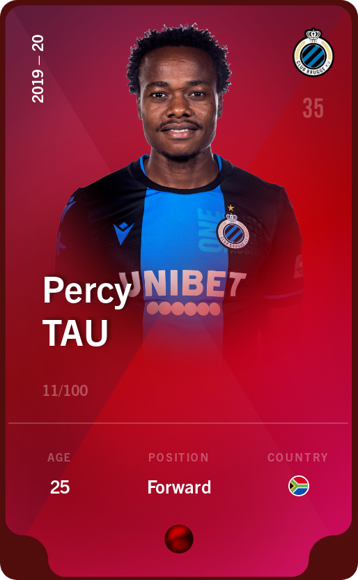Sorare - Sorare Official - Percy Tau 2019-20 • Rare 11/100 - NFT # 37236696788972299423963328265609382296250429723988441434792335132281500563293