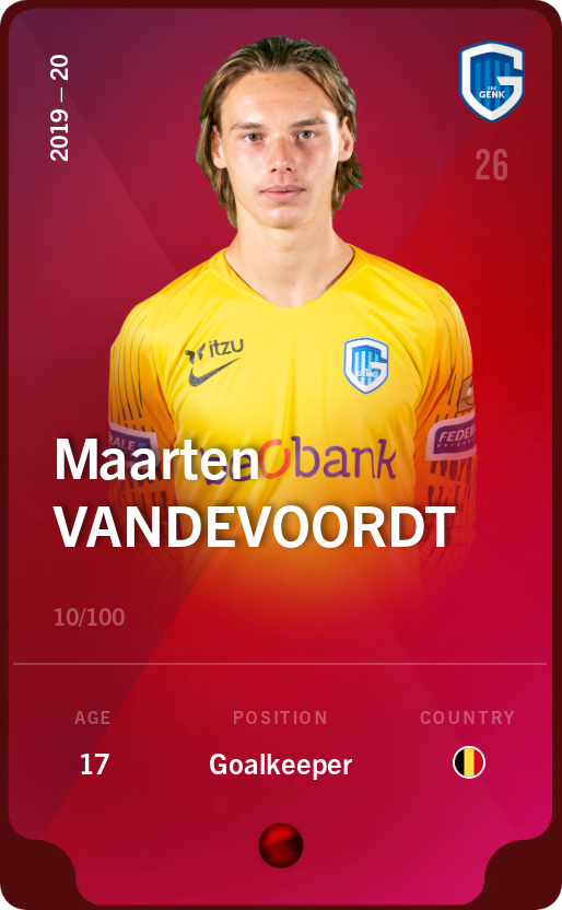 Sorare - Sorare Official - Maarten Vandevoordt 2019-20 • Rare 10/100 - NFT # 58338229612347508289288908564188289027078538763983171793410491025315975122560
