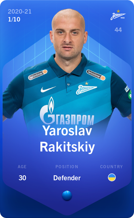 Sorare - Sorare Official - Yaroslav Rakitskiy 2020-21 • Super Rare 1/10 - NFT # 30161198741362598776142293140400955068550828486511602669046905209310236114525