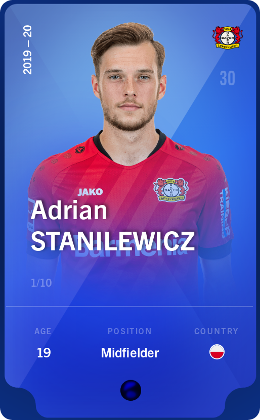 Sorare - Sorare Official - Adrian Stanilewicz 2019-20 • Super Rare 1/10 - NFT # 65049008951372829346724026890277248463875300620929022125765952080909501363713