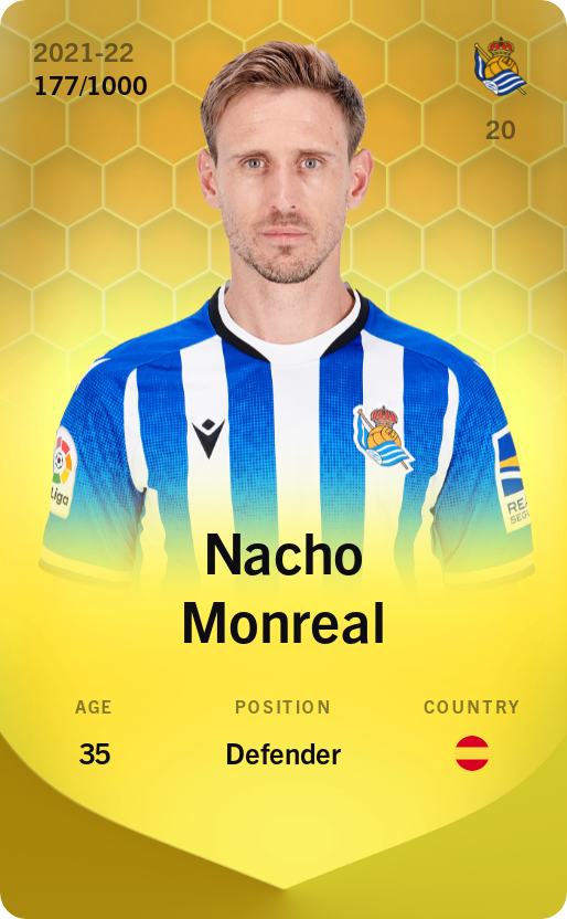 Sorare - Sorare Official - Nacho Monreal 2021-22 • Limited 177/1000 - NFT # 69819067261438195600339142673998418391638368813483170577354913609242261622575