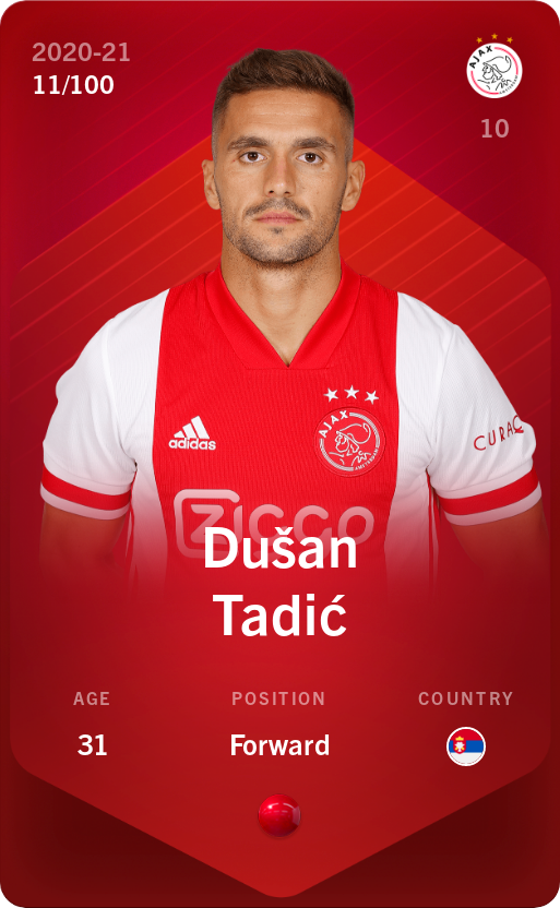 Sorare - Sorare Official - Dušan Tadić 2020-21 • Rare 11/100 - NFT # 7146326658300553327023158053890483652504516109713478987476684779803440419923