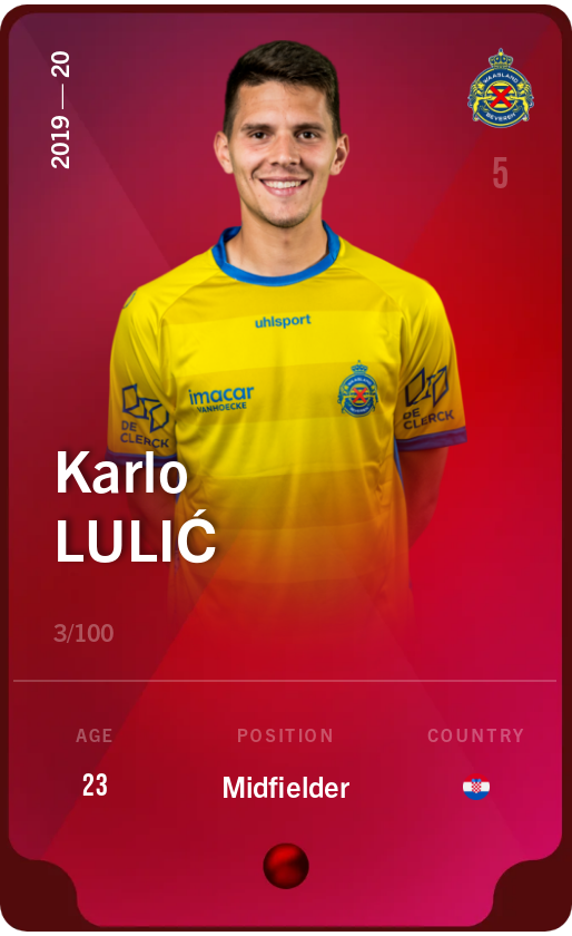 Sorare - Sorare Official - Karlo Lulić 2019-20 • Rare 3/100 - NFT # 97264355389837393245965480518210156854984009932018430862534746728249287060559