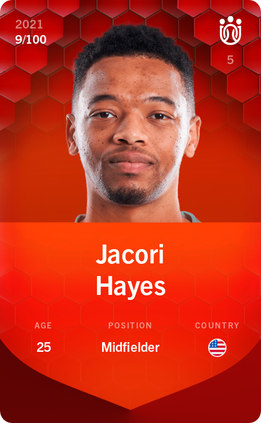 Sorare - Sorare Official - Jacori Hayes 2021-22 • Rare 9/100 - NFT # 91532234964686715104013480655736875742047497121195159351370722753728661053790