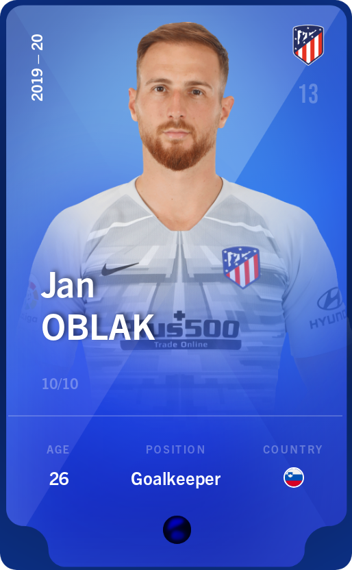 Sorare - Sorare Official - Jan Oblak 2019-20 • Super Rare 10/10 - NFT # 71358591995354130172102129210805252111416474887245763196904842267596273597574
