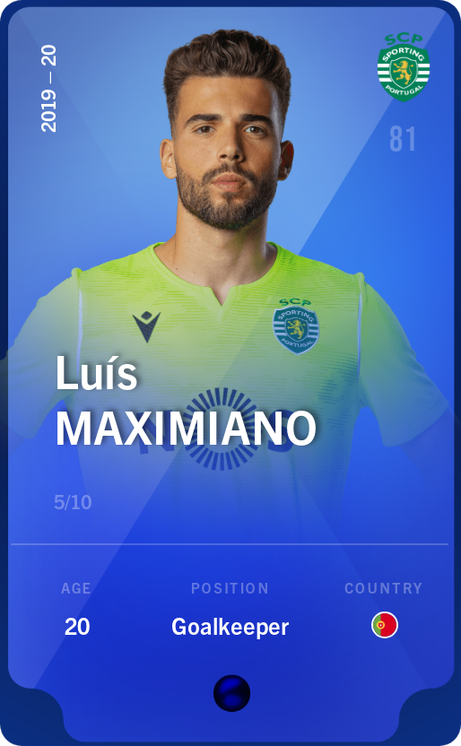 Sorare - Sorare Official - Luís Maximiano 2019-20 • Super Rare 5/10 - NFT # 27597994110951794238738083441299679023370739305754818783629508397981246442036