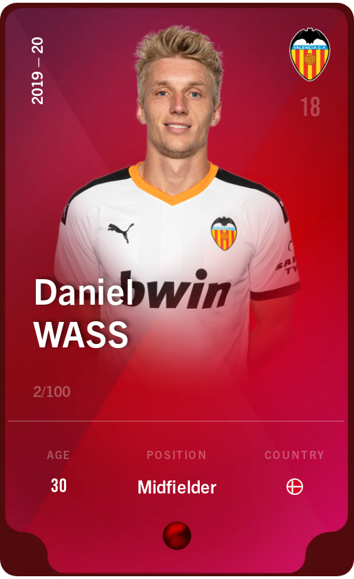 Sorare - Sorare Official - Daniel Wass 2019-20 • Rare 2/100 - NFT # 25078877899977970849786642212116746039879259875786700546515625977858747801460