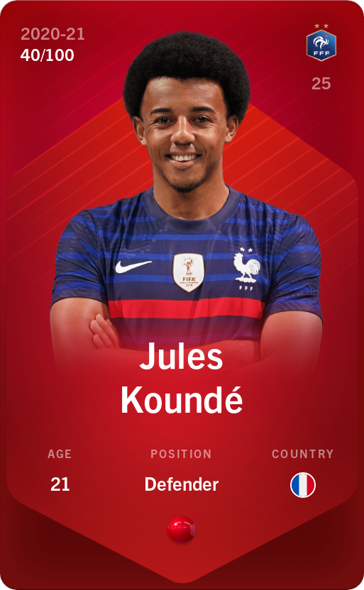 Sorare - Sorare Official - Jules Koundé 2020-21 • Rare 40/100 - NFT # 2925984519927570804994776216328576992286518714115749207986695830985042736050