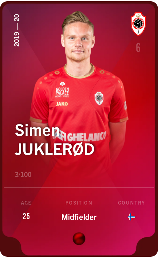 Sorare - Sorare Official - Simen Juklerød 2019-20 • Rare 3/100 - NFT # 10973667595167967275494481298911029625595254328630355039934049937887394399900