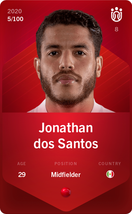Sorare - Sorare Official - Jonathan dos Santos 2020-21 • Rare 5/100 - NFT # 56649401972205801234967824746200539186918151369706115940219702976315345002365