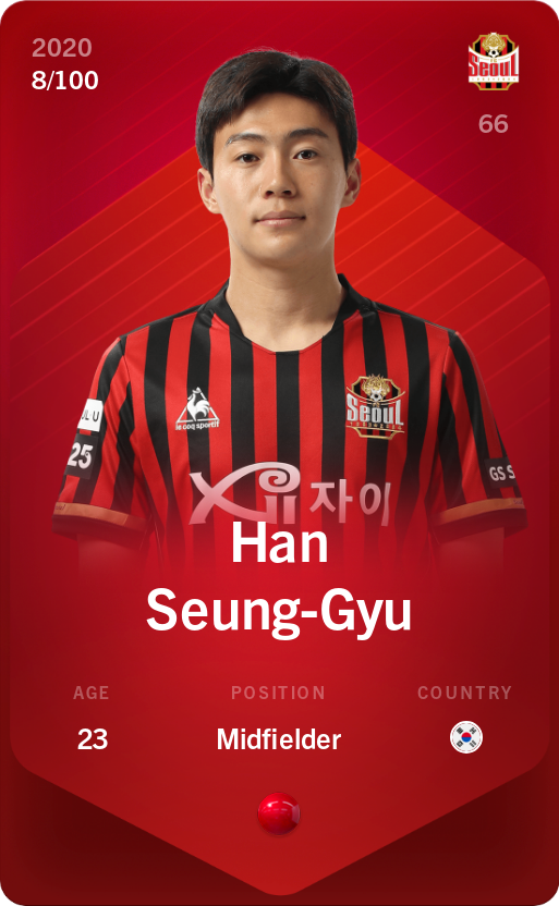Sorare - Sorare Official - Han Seung-Gyu 2020-21 • Rare 8/100 - NFT # 2480974360074019681785875660197318365246027757455237406257535922929304142492