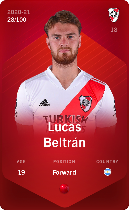 Sorare - Sorare Official - Lucas Beltrán 2020-21 • Rare 28/100 - NFT # 310375570523596450976280501442145268260973782870257442035881753742105796158
