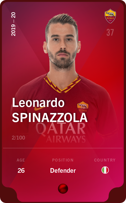 Sorare - Sorare Official - Leonardo Spinazzola 2019-20 • Rare 2/100 - NFT # 77766189108950984465205636356985341057161171313478120379618742906694094980138