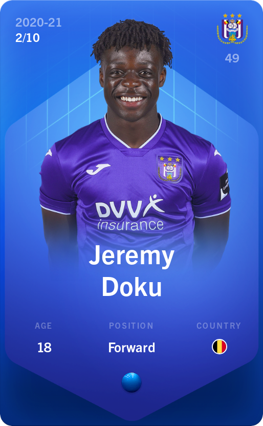 Sorare - Sorare Official - Jeremy Doku 2020-21 • Super Rare 2/10 - NFT # 106940907618755490104339355085908915706071853070957858342321098770381012994401