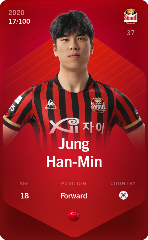 Sorare - Sorare Official - Jung Han-Min 2020-21 • Rare 17/100 - NFT # 64973100878201054410533333438744143289414283594042504058188395434105776337154