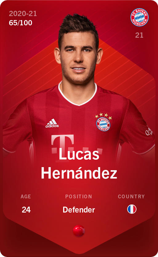 Sorare - Sorare Official - Lucas Hernández 2020-21 • Rare 65/100 - NFT # 99597895537776132813721205140748864574965494005476158399333882206669214609971