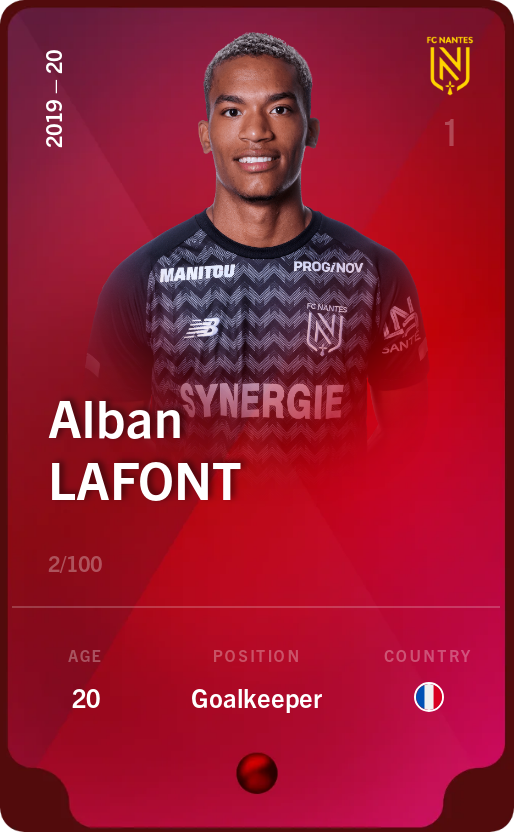 Sorare - Sorare Official - Alban Lafont 2019-20 • Rare 2/100 - NFT # 39326572690431495657687302236751246032395849063877058257060456276410089556059