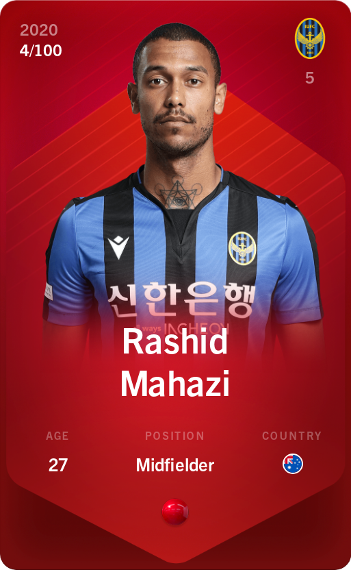 Sorare - Sorare Official - Rashid Mahazi 2020-21 • Rare 4/100 - NFT # 113031838307197920849222420312016613818889308717575104945126688932388084901994