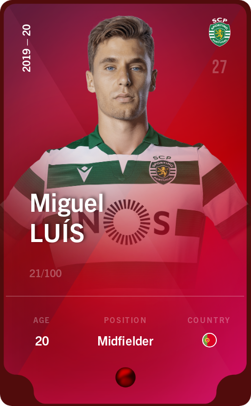 Sorare - Sorare Official - Miguel Luís 2019-20 • Rare 21/100 - NFT # 66130655352731342839955045009077003865434272441291039381393379472973250344384