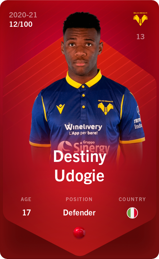 Sorare - Sorare Official - Destiny Udogie 2020-21 • Rare 12/100 - NFT # 541081263296836697540443722825136752963288167991299871709398634542330864179