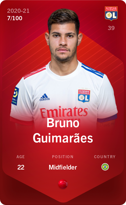 Sorare - Sorare Official - Bruno Guimarães 2020-21 • Rare 7/100 - NFT # 46521134776221749328199119812064099421415447642796692421265800121831251898426