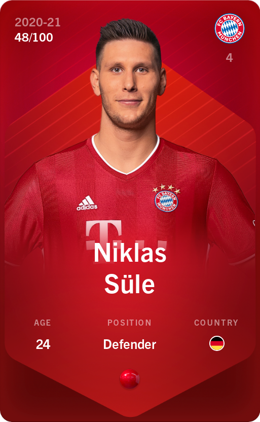 Sorare - Sorare Official - Niklas Süle 2020-21 • Rare 48/100 - NFT # 24699786963729012522462586036735660608363663651726198252040775138052582292403