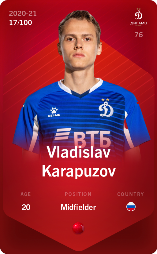 Sorare - Sorare Official - Vladislav Karapuzov 2020-21 • Rare 17/100 - NFT # 63835470667119116570309592490449907022860837242501500571536400320655881874546