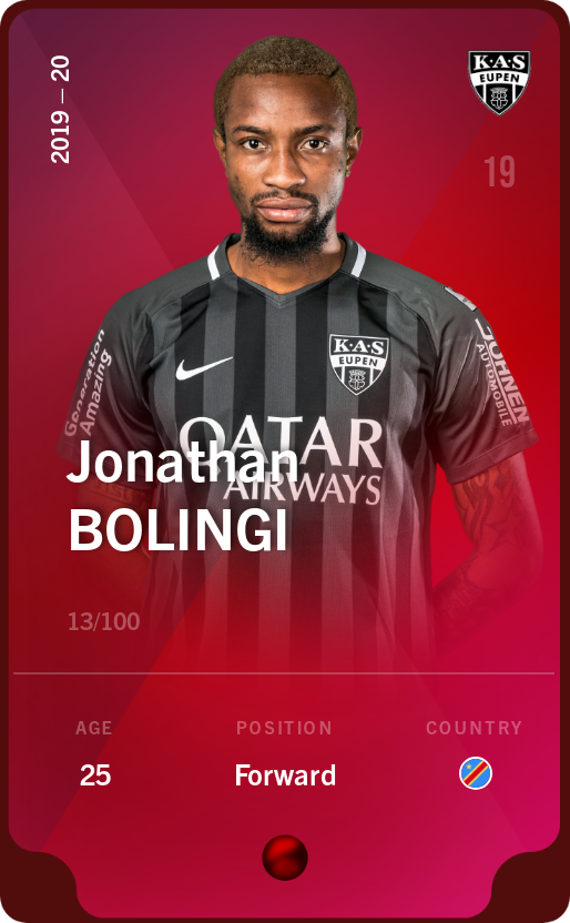 Sorare - Sorare Official - Jonathan Bolingi 2019-20 • Rare 13/100 - NFT # 102866346721081308876240167204141450166184757051908413452349966400616233843136