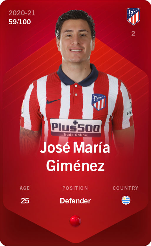 Sorare - Sorare Official - José María Giménez 2020-21 • Rare 59/100 - NFT # 87553383740898254633605377443328669819944544295854412093801502026224968069158