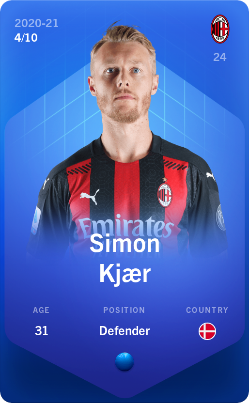 Sorare - Sorare Official - Simon Kjær 2020-21 • Super Rare 4/10 - NFT # 33606264080316580851692404487124346882664739326918741129147351887197291244357