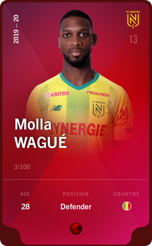 Sorare - Sorare Official - Molla Wagué 2019-20 • Rare 3/100 - NFT # 63865088840835628717636539342458738479220914053497418438578239783327901095398