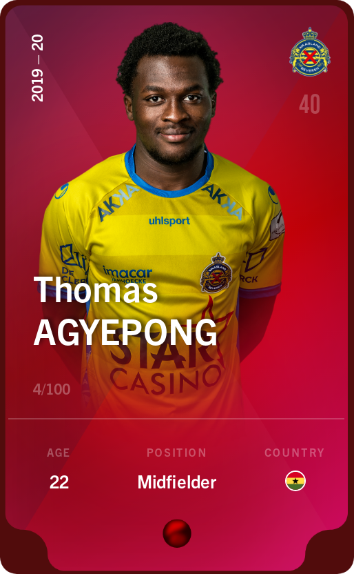 Sorare - Sorare Official - Thomas Agyepong 2019-20 • Rare 4/100 - NFT # 13660032619821044047870083618456218027750241300574845800432340594726046419661