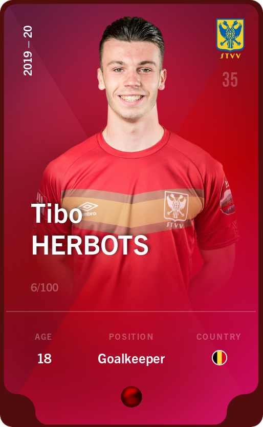 Sorare - Sorare Official - Tibo Herbots 2019-20 • Rare 6/100 - NFT # 111223799090684230800845682851917184859650409650102983187405005149159642385840
